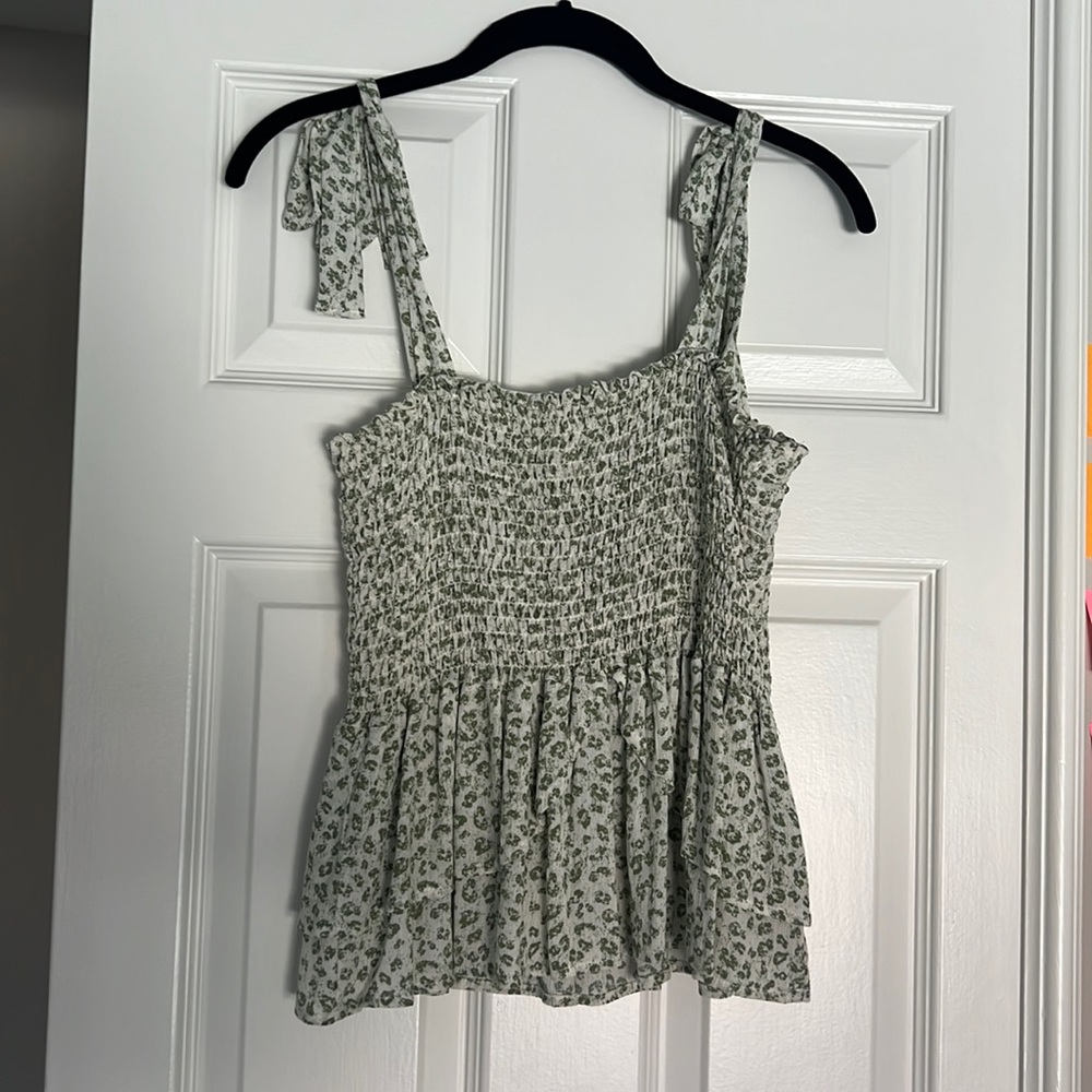 Cream and green scrunch camisole